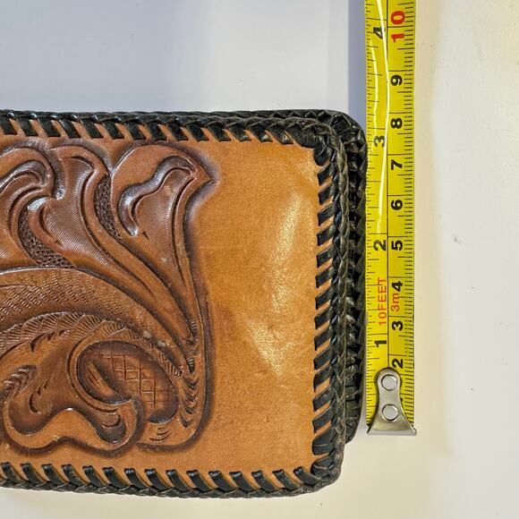 Vintage Floral Tooled Leather Wallet Western Design Bifold with Coin Pocket‎ - Picture 15 of 16